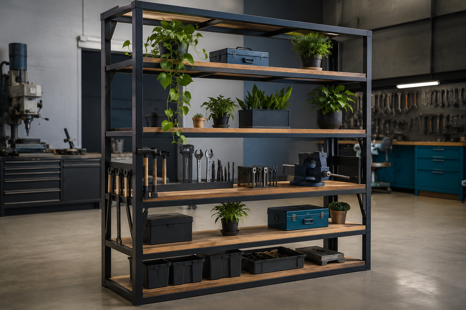 オーダー製作の植物棚と作業ラックのイメージ